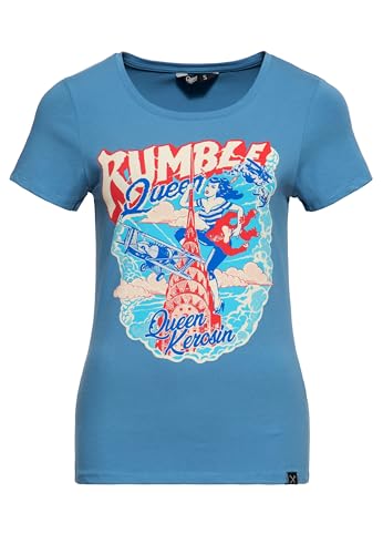 Queen Kerosin Camiseta de mujer | Rockabilly | Rockabella | 50S | Slim Fit | Estampado frontal | Retro | Vintage | Hot Rod | Rock'n'roll | Comic Art | 1950 | Rebel Rumble Queen, azul, XS