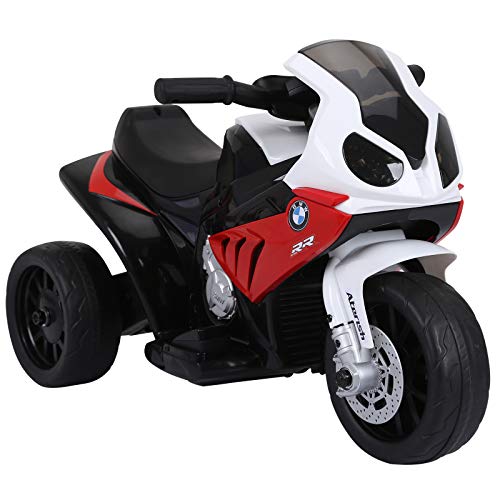 HOMCOM Moto Eléctrica Infantil con Licencia BMW S1000RR Triciclo Trimoto para Niños +2 Años con Luces y Música 66x37x44 cm Rojo