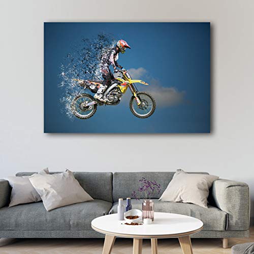 N / A Impresiones Decorativas de Lienzo Pinturas   Motocross Moto Bike Deporte Extremo Wall Art Poster Lienzo de Seda Impreso para la decoración de la Sala de Estar 24x32inch