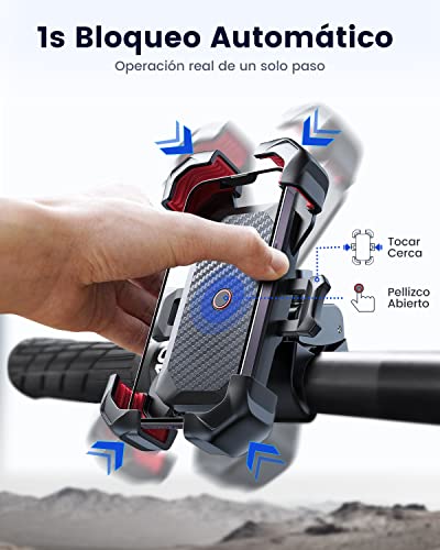 JOYROOM 2023 Soporte Movil Bicicleta, [1s Bloqueo][100mph Militar Antivibracion] Soporte Movil Moto,[5s Fácil Instalar] Universal Porta Manillar para iPhone 15, Samsung S23, 4.7
