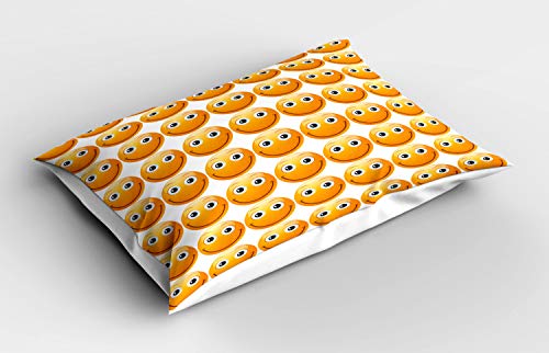 ABAKUHAUS Emoticon Funda de Almohada, Cariñosos Felices del Estado de ánimo de la Cara, Decorativa de Suave Microfibra Estampada Lavable, 80 cm x 40 cm, Amarillo
