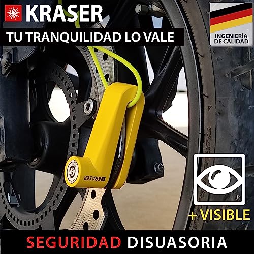 KRASER KR707Y Candado Antirrobo Bloqueo Disco ø7 Universal Moto Scooter Bici Patinete + Cable Recordatorio