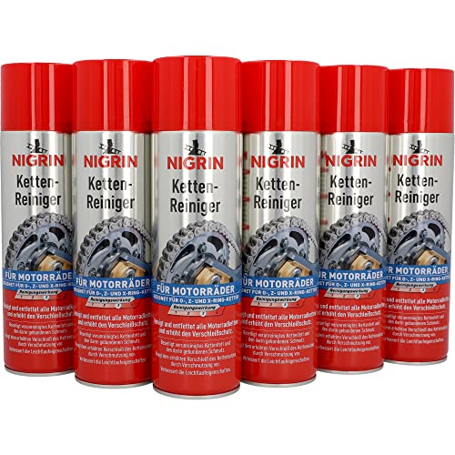 Nigrin 20854-6 limpiadores de cadena de 500 ml, spray de cadena para moto, limpia y desengrasa las cadenas de la motocicleta, incoloro