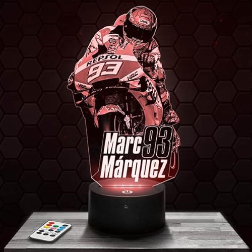 Lámpara de mesilla de noche, luz nocturna táctil Moto GP Marc Márquez lámpara LED ilusión 3D, idea de regalo para niños y niñas, Navidad, lámpara de mesilla de noche para niños o adultos.