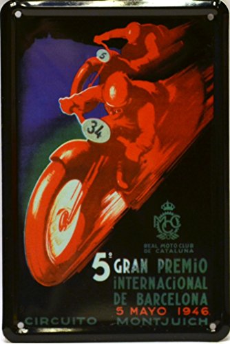 ART ESCUDELLERS Imán Cartel Poster publicitario de Chapa metálica con diseño Retro Vintage de Catalunya/España. Tin Sign. 11 cm x 7,3 cm (Motos Gran Premio Internacional 1946)