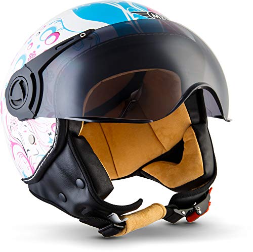 MOTO Helmets H44 - Helmet Casco de Moto, Multicolor/Flower, S (55-56cm)