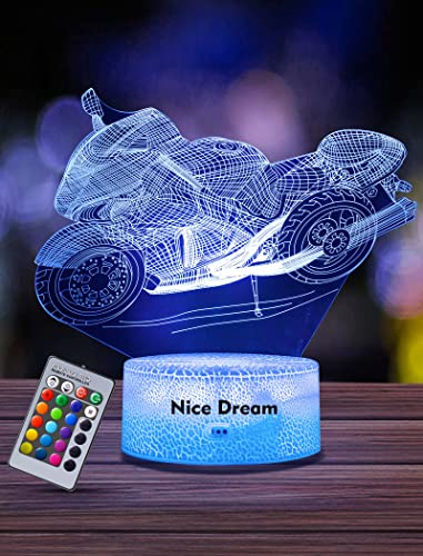 Nice Dream Luz Nocturna De Moto Para Niños, Lámpara De Ilusión 3d, Luz Led Para La Habitación, Mando a Distancia Con 16 Colores Regulables, Regalos De Decoración De Las Niñas Niños Del Dormitorio